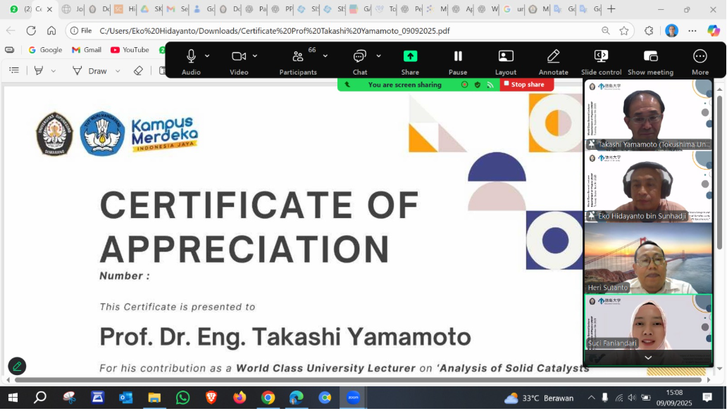 International Guest Lecture on X-ray Absorption Spectroscopy: Prof. Takahsi Yamamoto Shares Insights at Diponegoro University